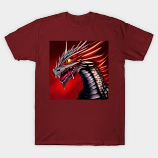 Silver Metallic Dragon with Yellow Glowing Eyes T-Shirt